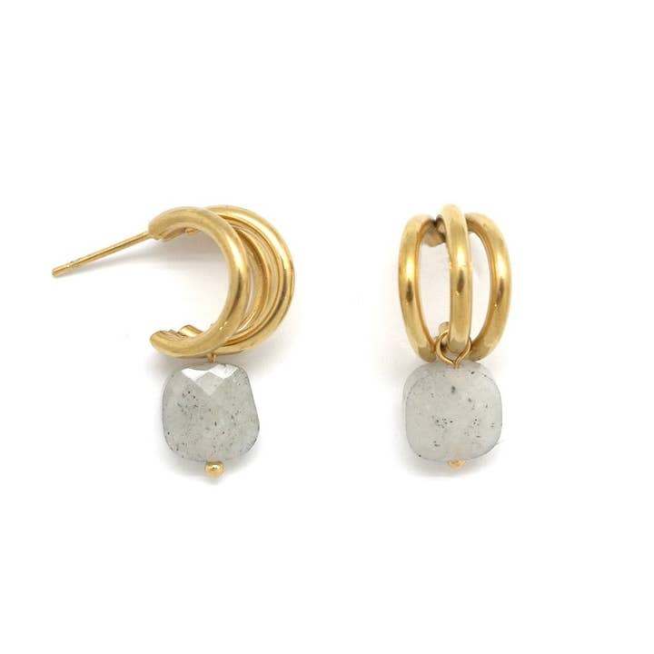 Boucles d'oreilles mini carrées en labradorite facettée or - E4-215 pour la vente par LIZOU