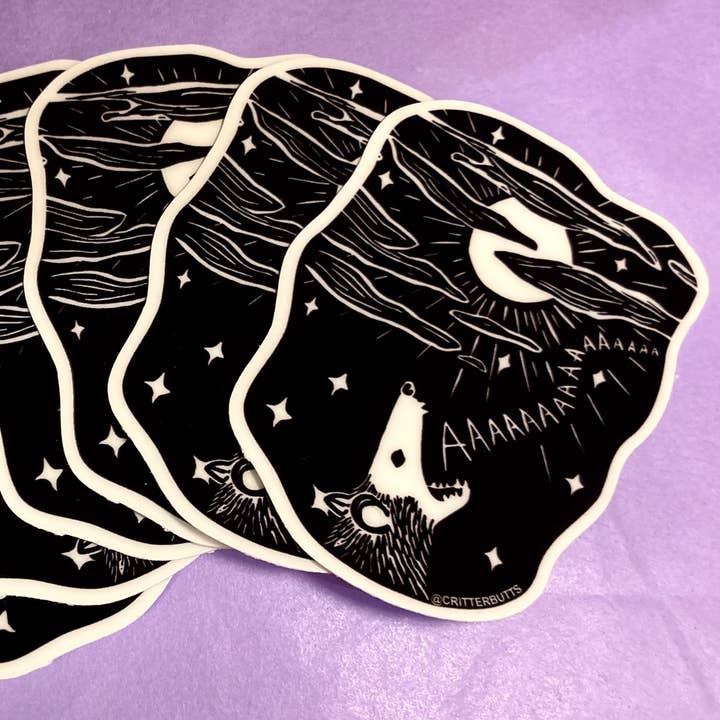 Glow in the dark Screaming Possum Sticker for wholesale by Critter Butts
