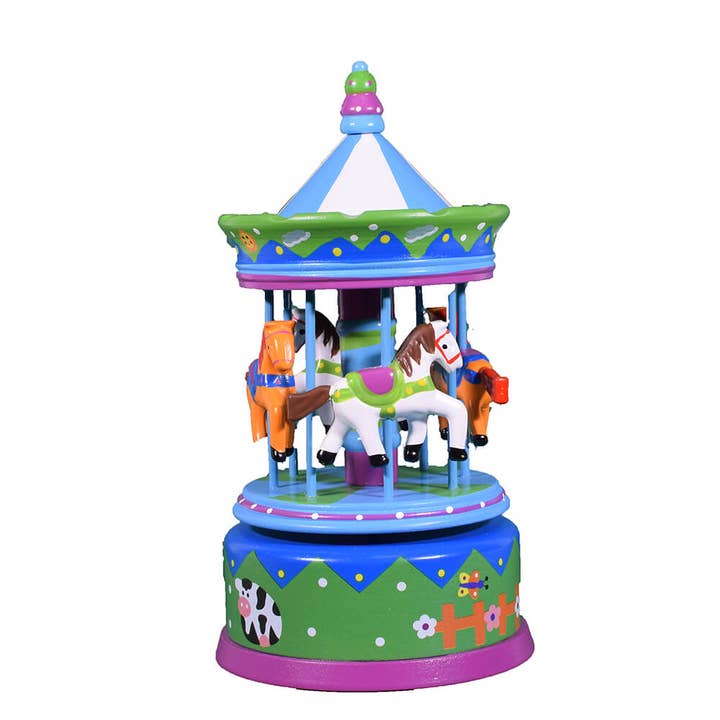 Carrousel musical en bois avec chevaux 21cm pour la vente par giftland