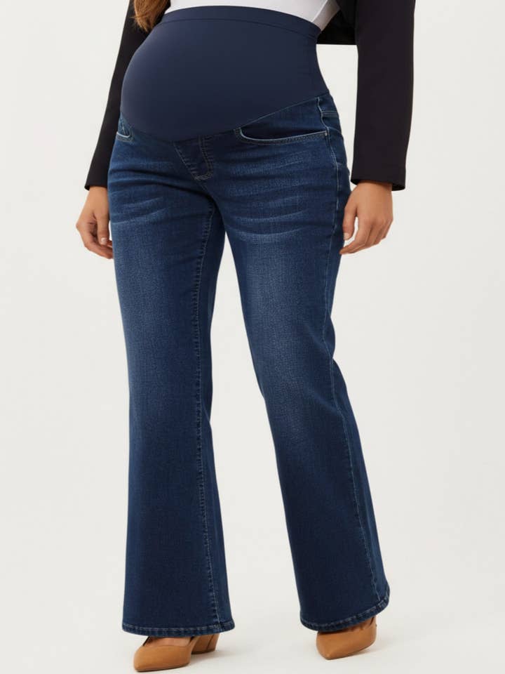 Maternity Flare Jeans with Full Over Belly Panel and Classic for wholesale by Anna Kaci Wholesale
