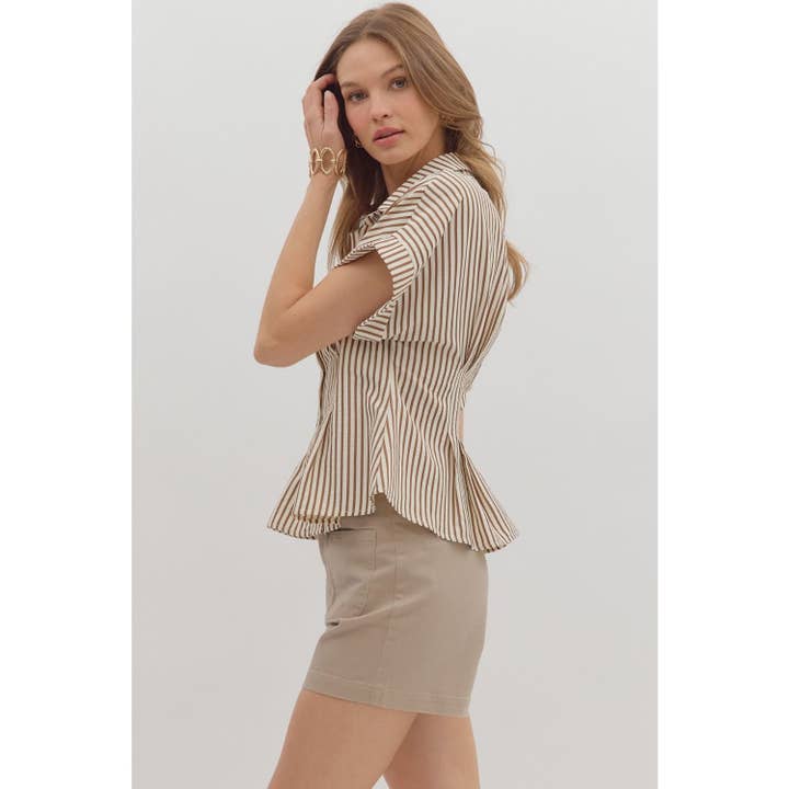 STYLE USA - Wholesale Tunic - Women's - Stripe collar button front pleated top9