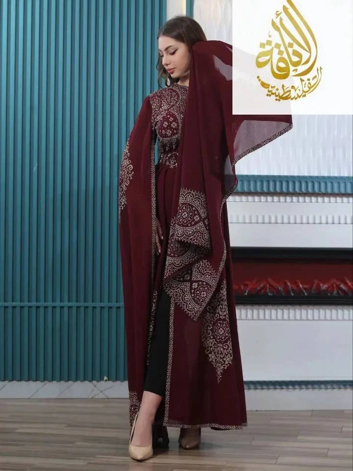 Palestinian Elegance - Wholesale Kaftan - Women's - Zahra Embroidered Slit-Sleeve Kaftan2