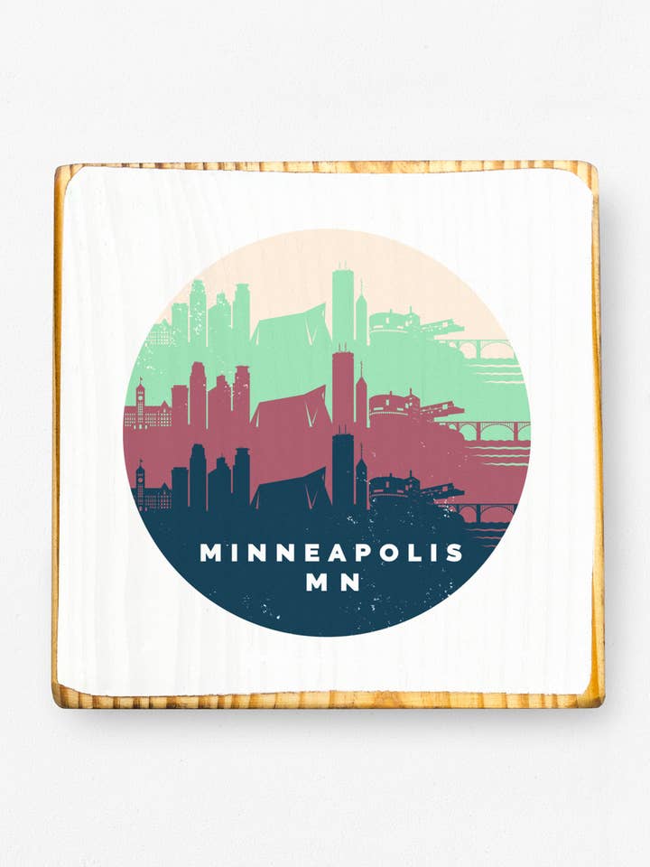 Minneapolis, Minnesota, Retro Skyline - Wood Art for wholesale by ARCHd