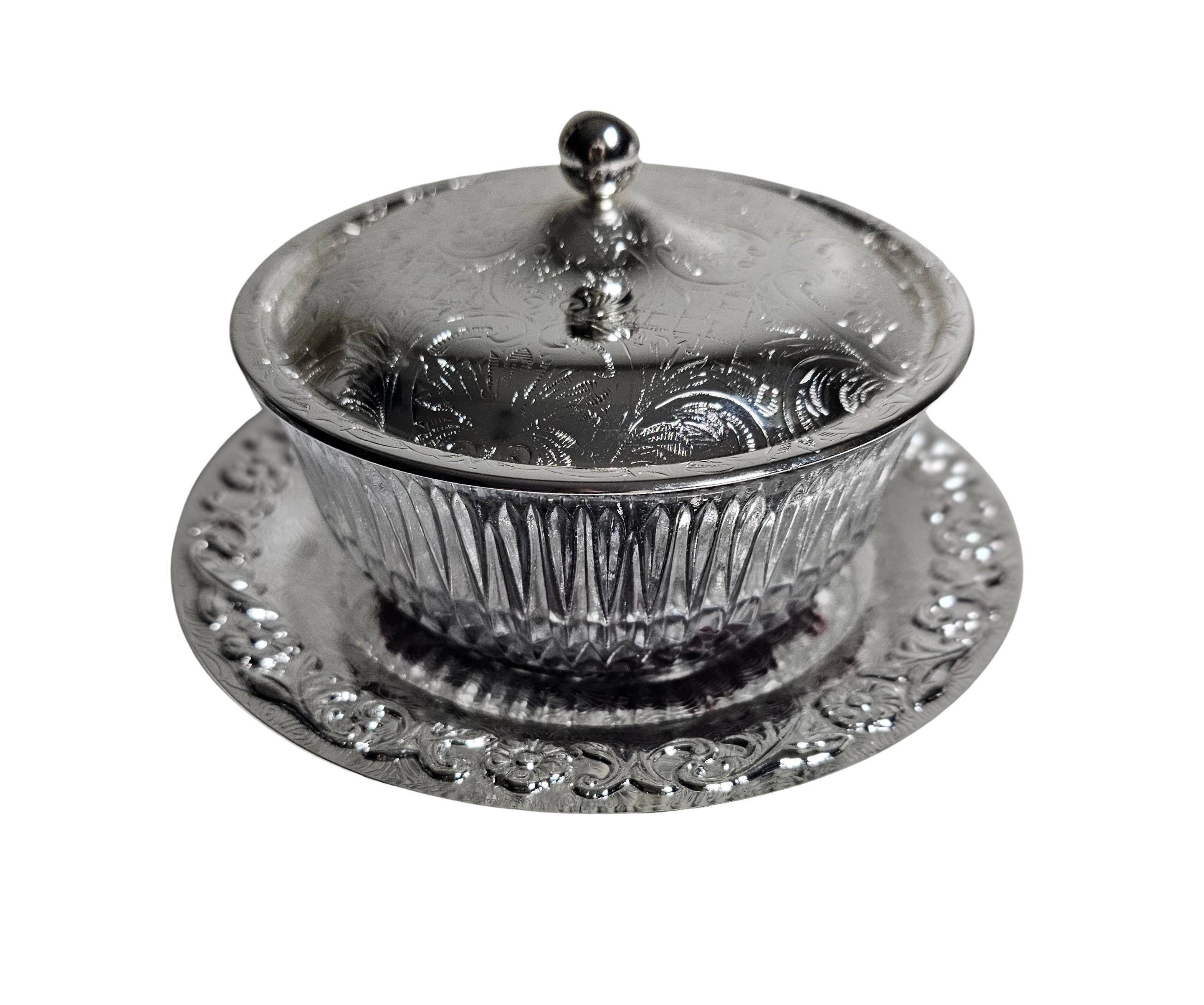 Corbell Silver - Wholesale Butter Dish - Queen Anne Jam/Butter Dish with Silver Plated Base & Lid with Glass Dish.(Non-Tarnish)SKU #: 0/471.1
