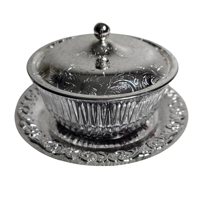 Corbell Silver - Wholesale Butter Dish - Queen Anne Jam/Butter Dish with Silver Plated Base & Lid with Glass Dish.(Non-Tarnish)SKU #: 0/471.1