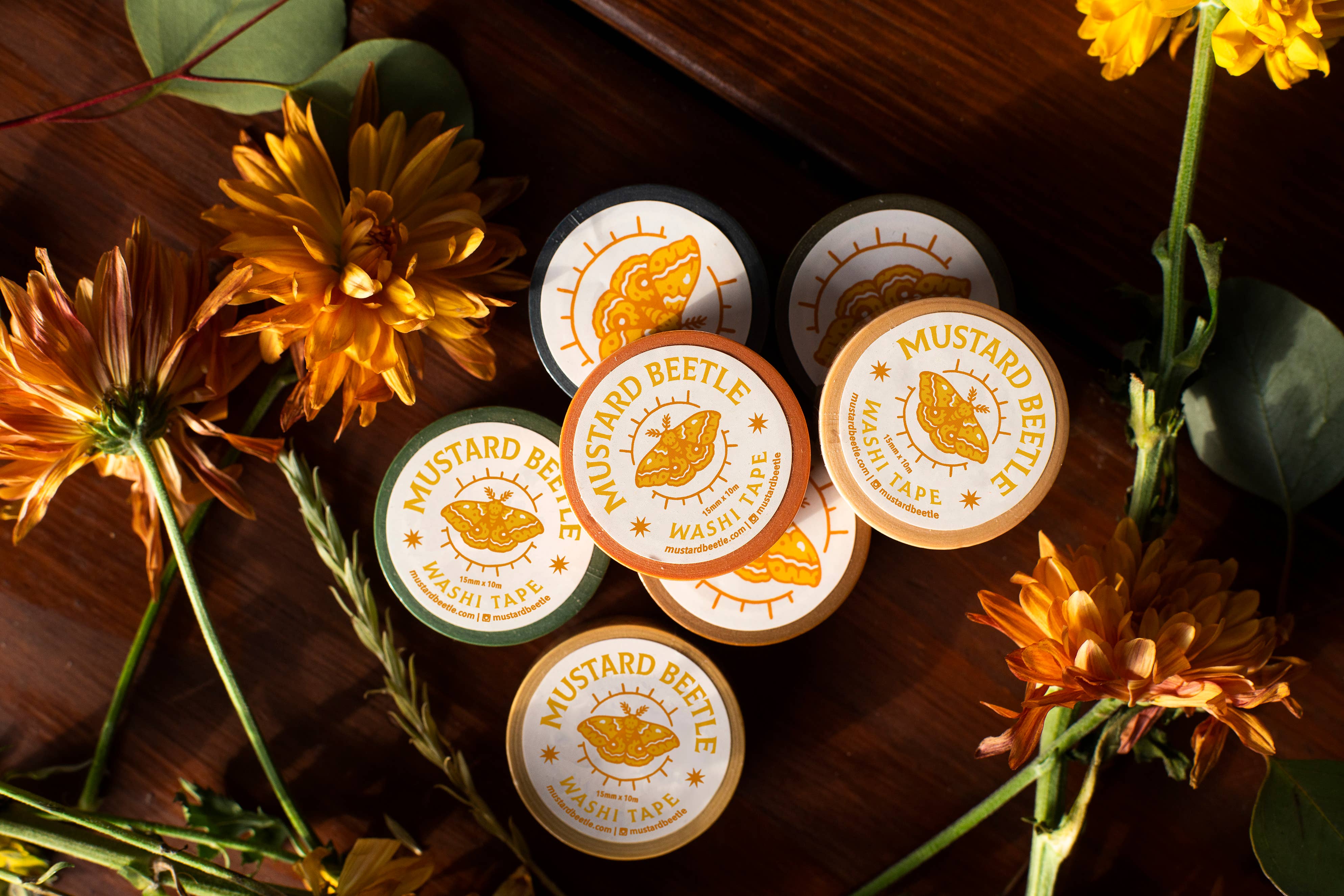 Mustard Beetle - Wholesale Washi Tape - Floral, Poppies + Mushrooms, 1/2" Washi Tape Roll4