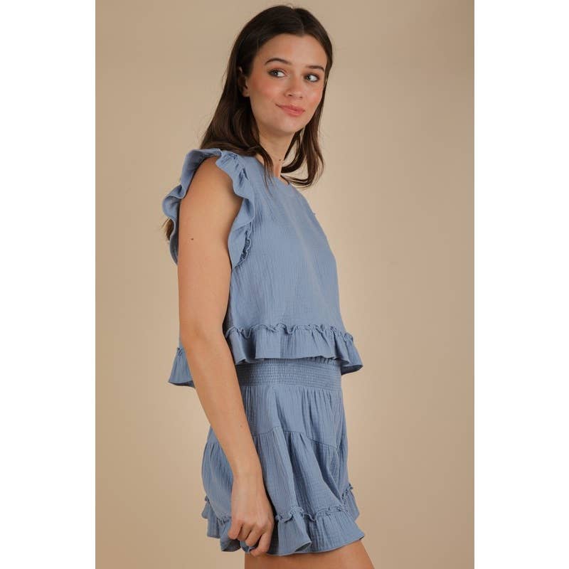 IVE - Vente Ensemble haut et short (PAS d'intérieur) - Femme - Ensemble haut tissé uni à volants ET short26