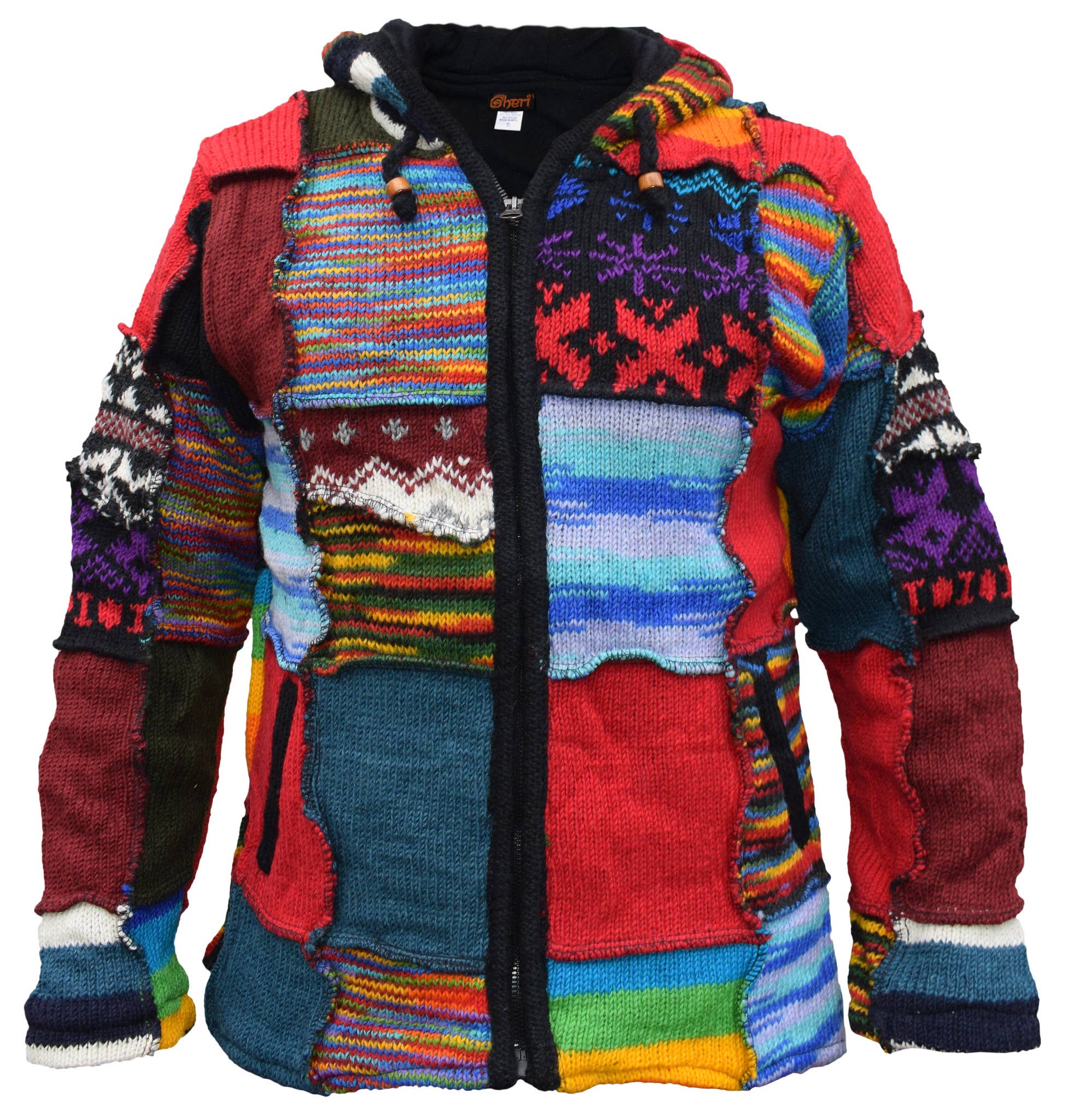 Gheri - Vente Veste – unisexe - Veste en laine de Noël patchwork elfe flocon de neige pixie0