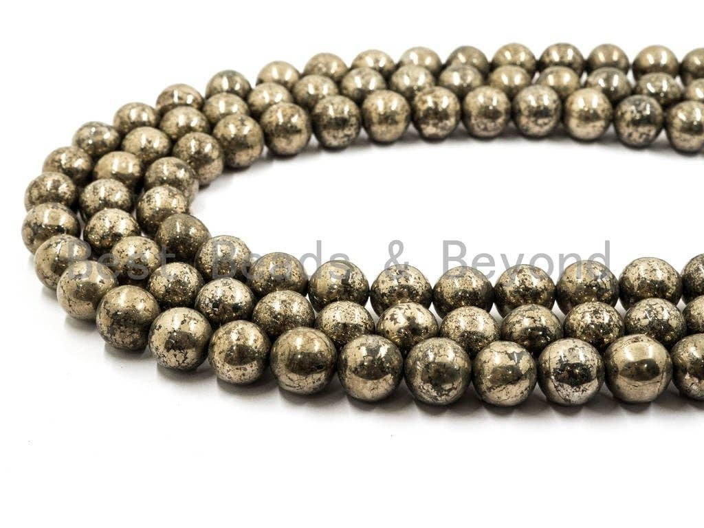 BestBeads&Beyond – Engroshandel Perler – Kvalitetsnaturlig pyrit, glatte runde perler, 12mm, SKU#W14