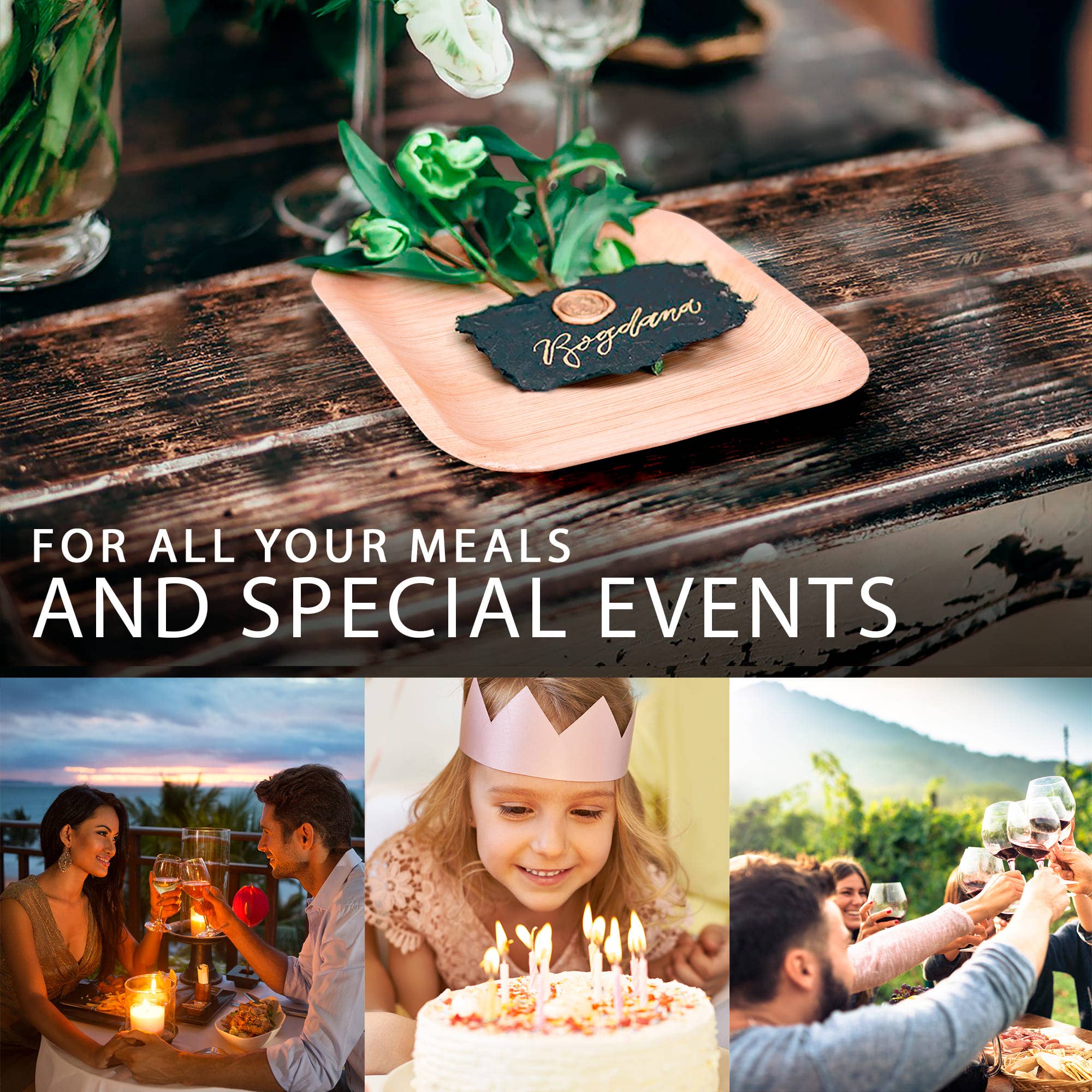 Eko Future - Venta al por mayor Platos desechables - Juego de 400 platos desechables cuadrados desechables con forma de hoja de palma, juego de 400 unidades2