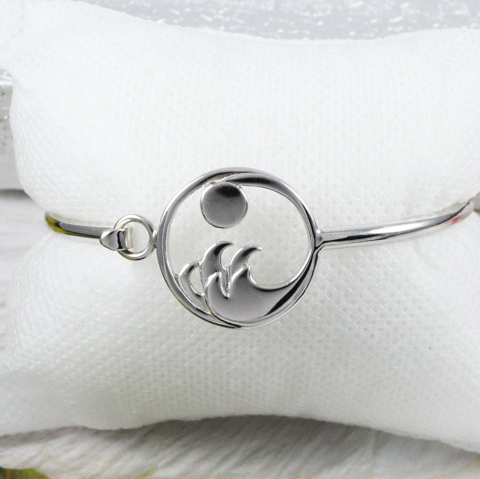 Paradise Treasures Jewelry - Wholesale Bangle Bracelet - Hawaiian Sun and Ocean Wave Bangle Bracelet, Sterling Silver Sun and Wave Bracelet, Christmas Mother Mom Birthday Gift2