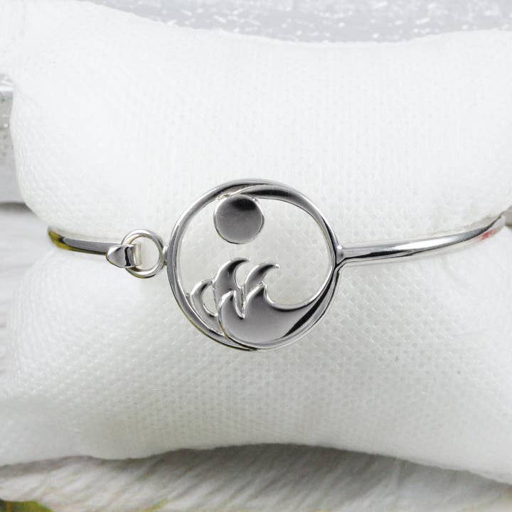 Paradise Treasures Jewelry - Wholesale Bangle Bracelet - Hawaiian Sun and Ocean Wave Bangle Bracelet, Sterling Silver Sun and Wave Bracelet, Christmas Mother Mom Birthday Gift2