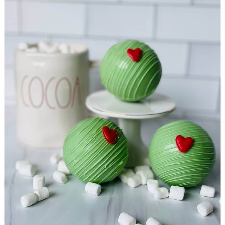 Chocolates Unlimited by Denise - Wholesale Hot Cocoa Mix/Kit - Grinch Inspired Hot Chocolate Bombs1