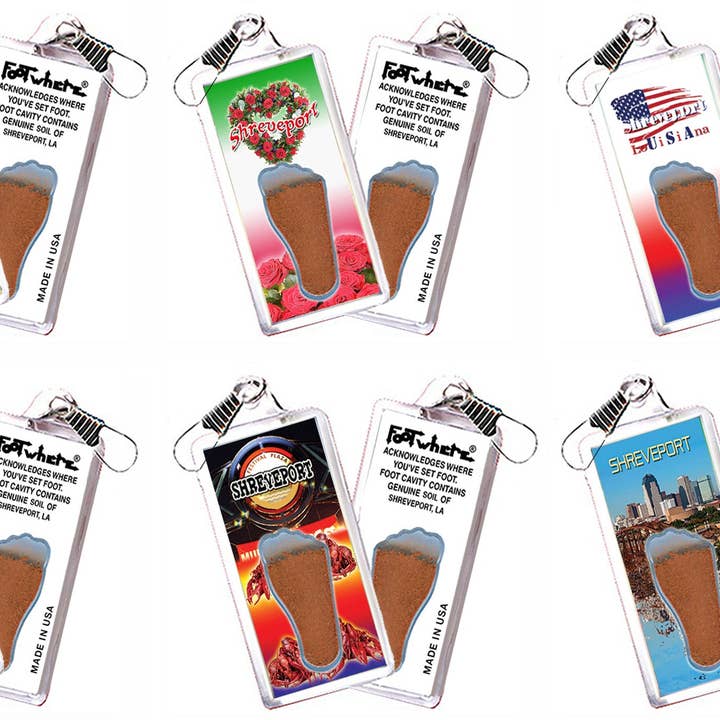 Shreveport FootWhere® Souvenir Zipper-Pull. 72 pezzi / 6 stili assortiti. per la vendita all'ingrosso da parte di FootWhere- USA Group, Inc.