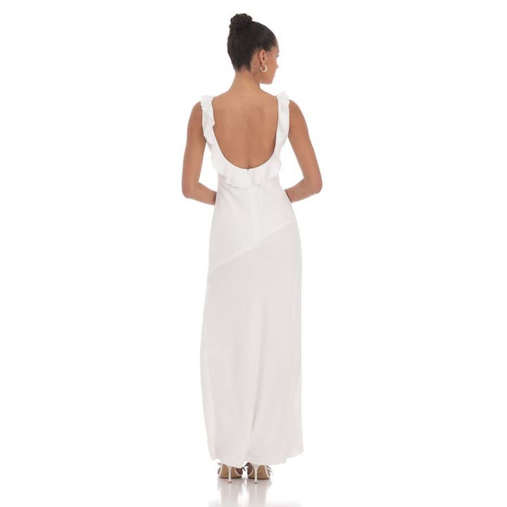 Maxi-jurk met V-hals en open rug in wit voor wholesale door Lucy In The Sky