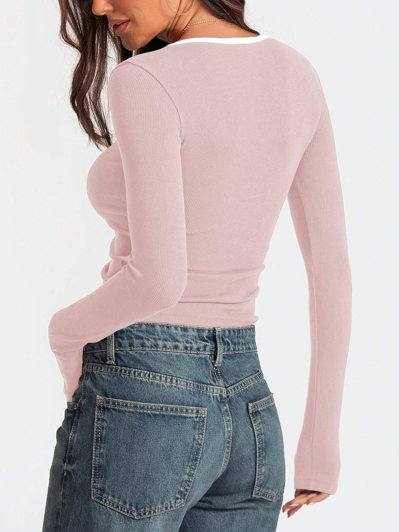 Hope & Sunshine - Vente Haut en maille – femme - Blouse à encolure carrée à blocs de couleur11