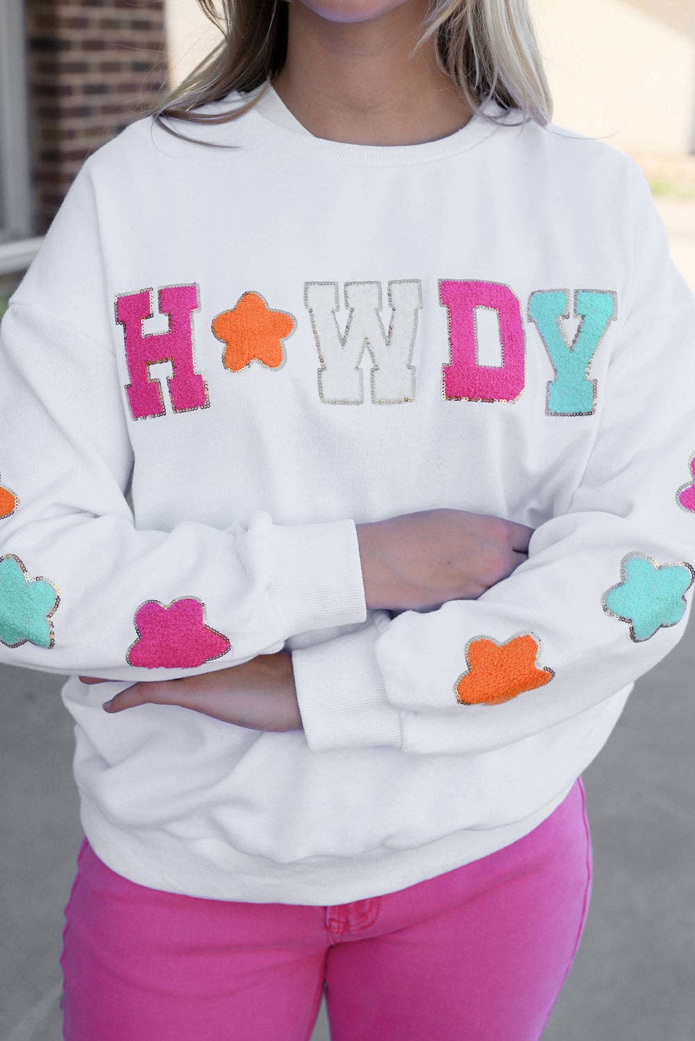 Threaded Pear - Wholesale Sweatshirt - Women's - Howdy Patch Graphic Casual Sweatshirt4
