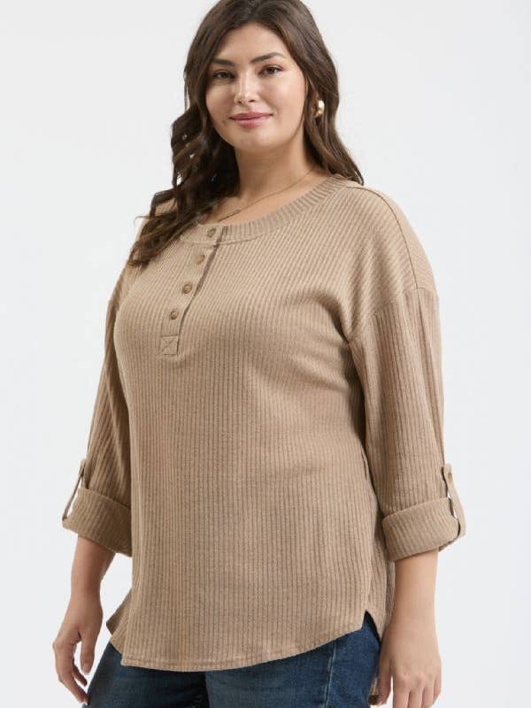 Blu Pepper - Wholesale Knit Top - Women's - PLUS 3/4 TAB SLEEVE HENLEY KNIT TOP5