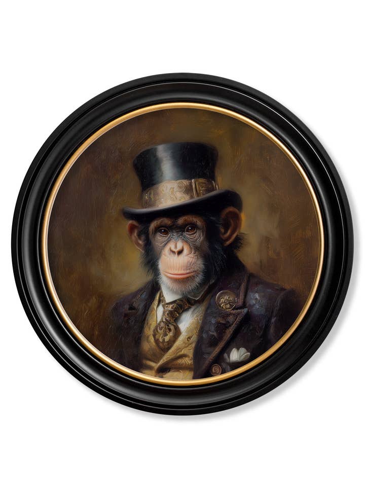Sir Bananington - Gentleman Chimpanzee Oxford round frame for wholesale by T A Interiors Wall Art & Mirrors