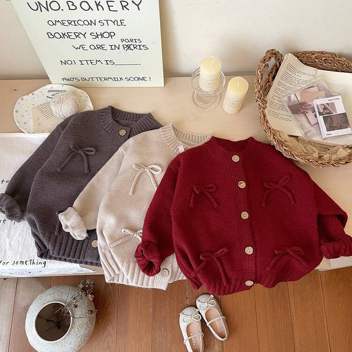 Autumn Hot Selling Baby Kids Girls Comfortable Butterfly-bows Decorated Knitted Long Sleeves Cardigan for wholesale by MyKids-USA®