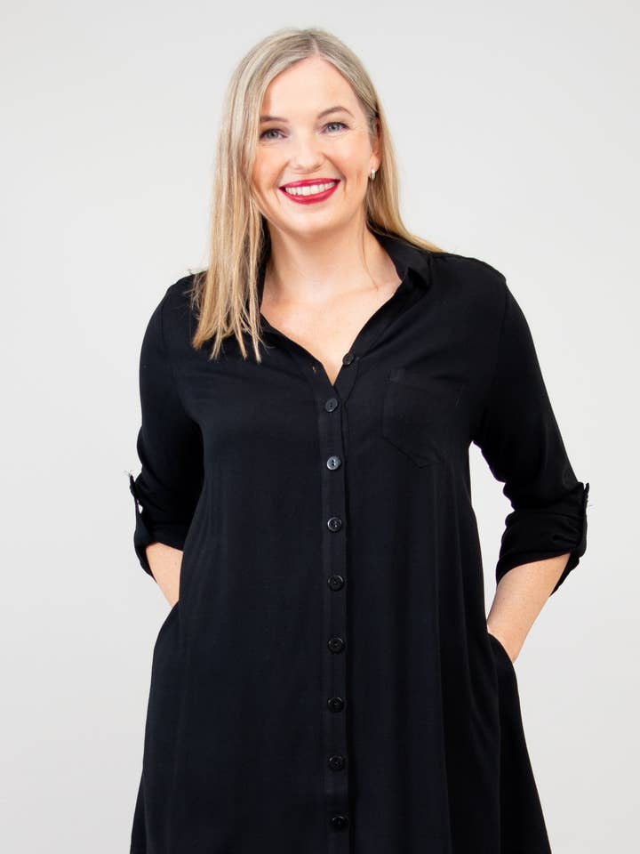 Celine Blouse, Zwart, Linnen Bamboe voor wholesale door Blue Sky Clothing Co LLC