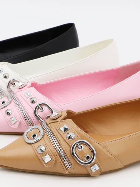 Platte instapper met klinknagelgesp met ritssluiting voor wholesale door Andrea Bijoux