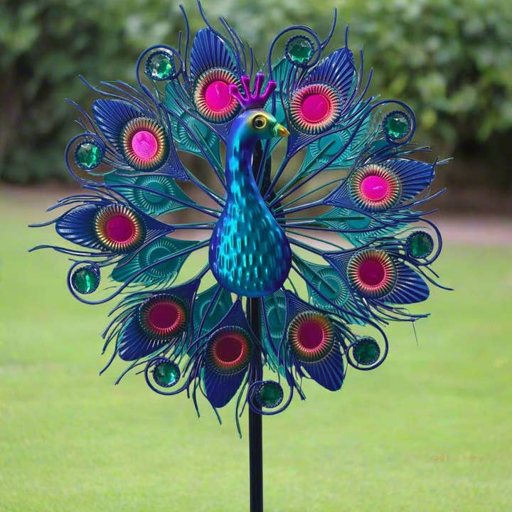 Marissa's Gifts – wholesale Wind spinner – Handmade Aurora peacock powder coated garden wind sculpture spinner measuring 150cm6