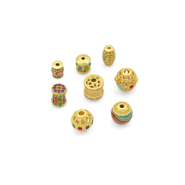 BestBeads&Beyond - Wholesale Individual Charm/Pendant - Tibetan-Style Enamel Bead Charm, Colorful Barrel & Round Beads for Jewelry Making, Sku#Y10652