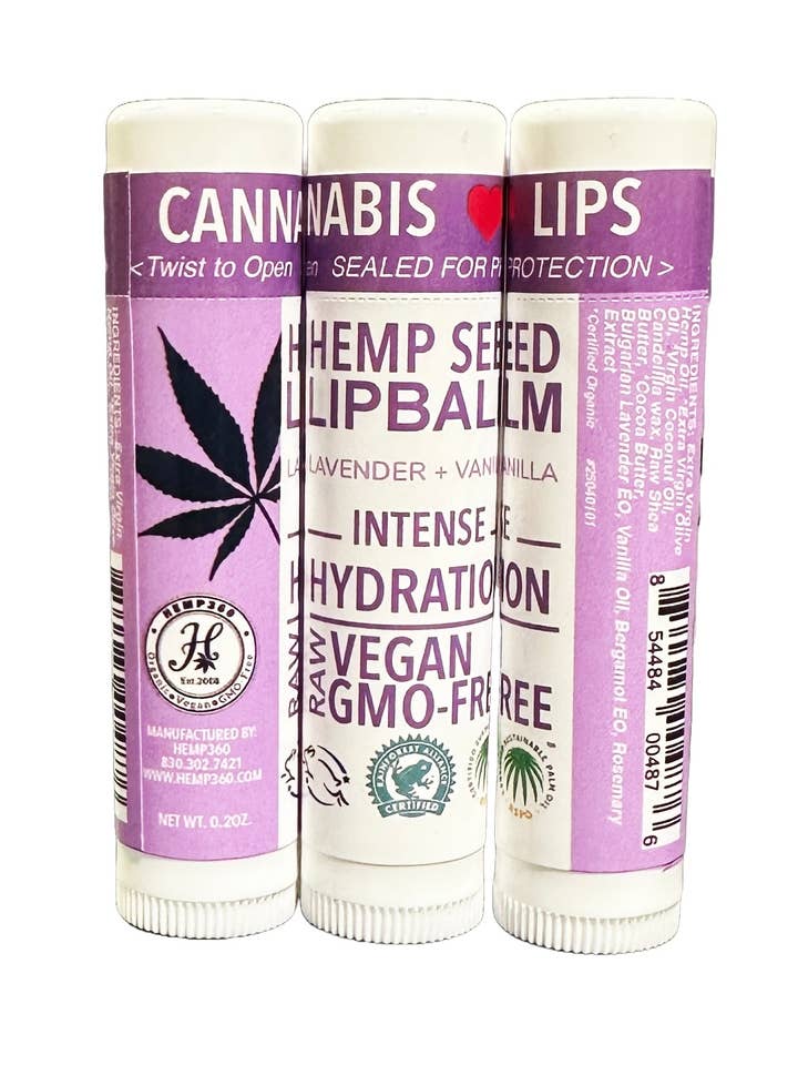 Baume à lèvres Lavande + Vanille pour la vente par HEMP360