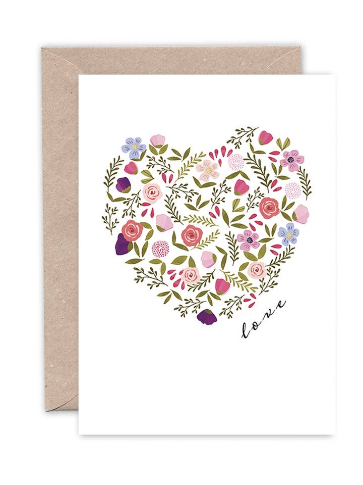 TARJETA DE SAN VALENTÍN CON UN CORAZÓN FLORAL para venta al por mayor de Emma Bryan Design