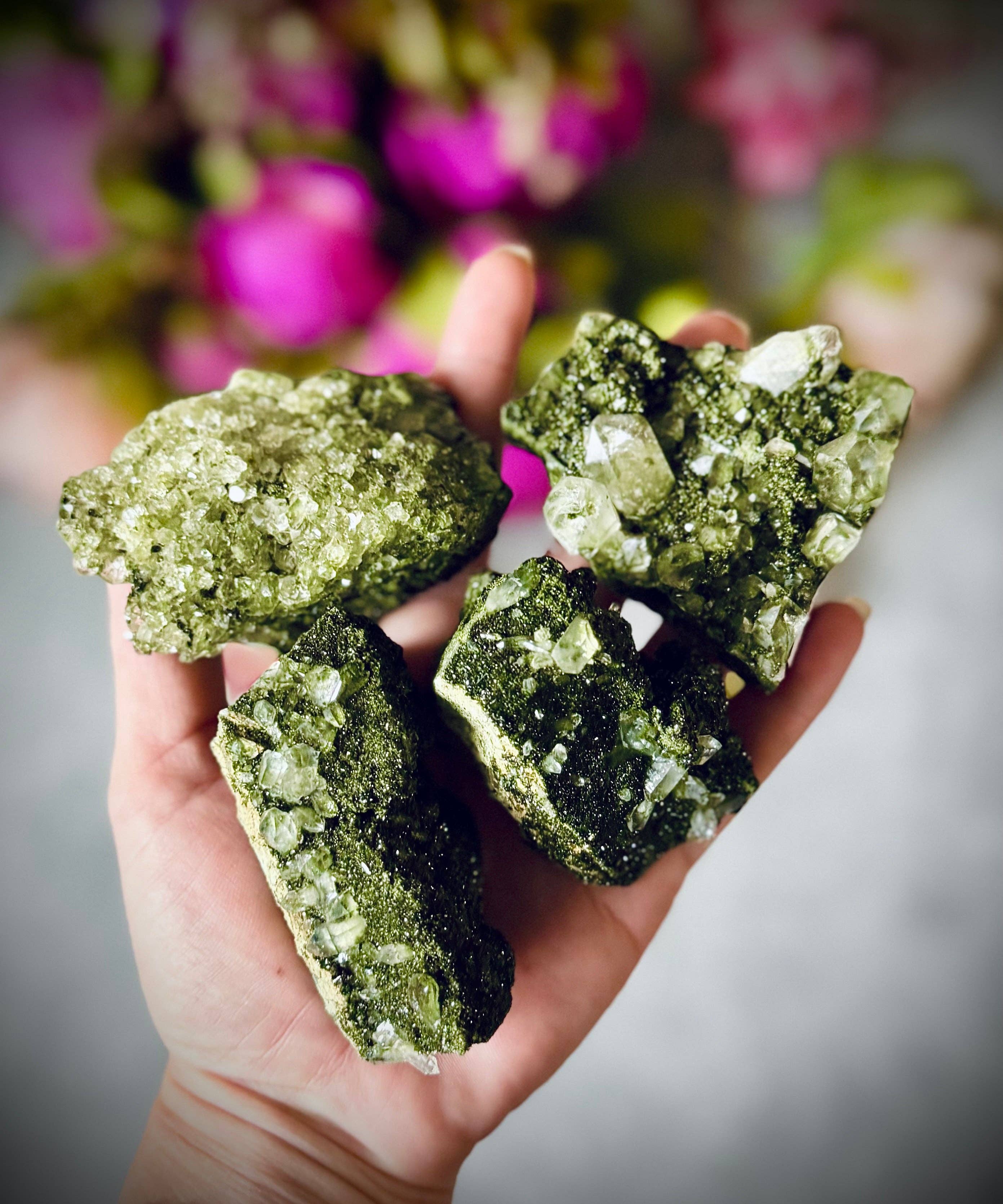 Mandala Gems - Wholesale Spiritual Stone/Crystal - Large Forest Epidote Specimens from Turkey, Epidote and Quartz, Epidote Clusters1