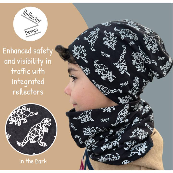 HECKBO - Wholesale Beanie - Kids - 360° Reflector Beanie & Loop - Dinosaurs - Jersey inside2
