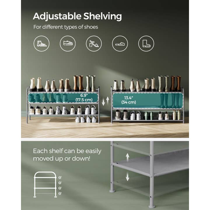 44.9" Wide 3-Tier Fabric Shoe Rack with 4 Hooks Dove Gra- for wholesale by Greenwestons