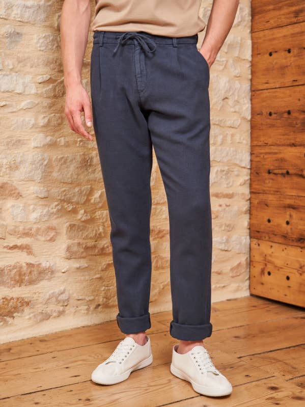 COTTON/LINEN NAVY JOGPANTS for wholesale by MONSIEUR MIMOSA