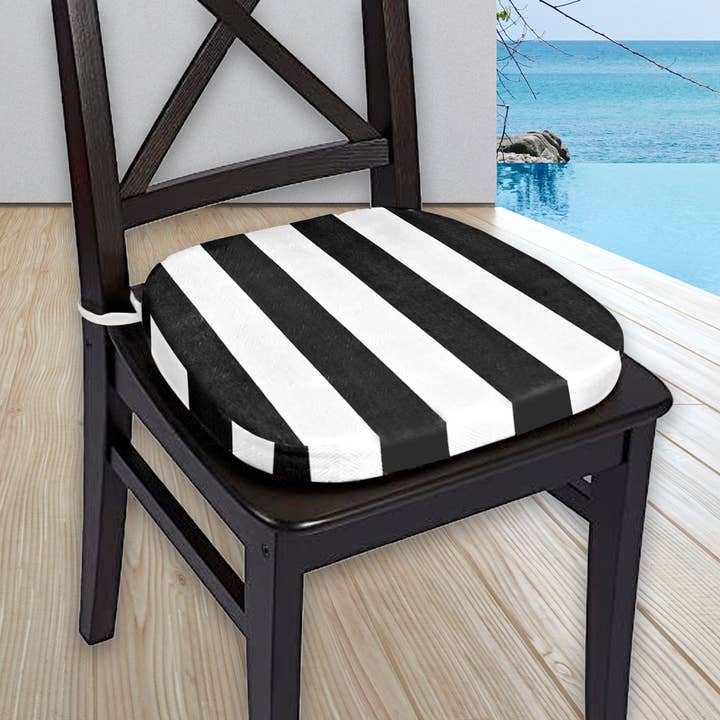 REMOVED BRAND - Vente Chaise d'extérieur - Ensemble de 2 coussins de chaise d'extérieur en forme de U à rayures noires, housses amovibles3