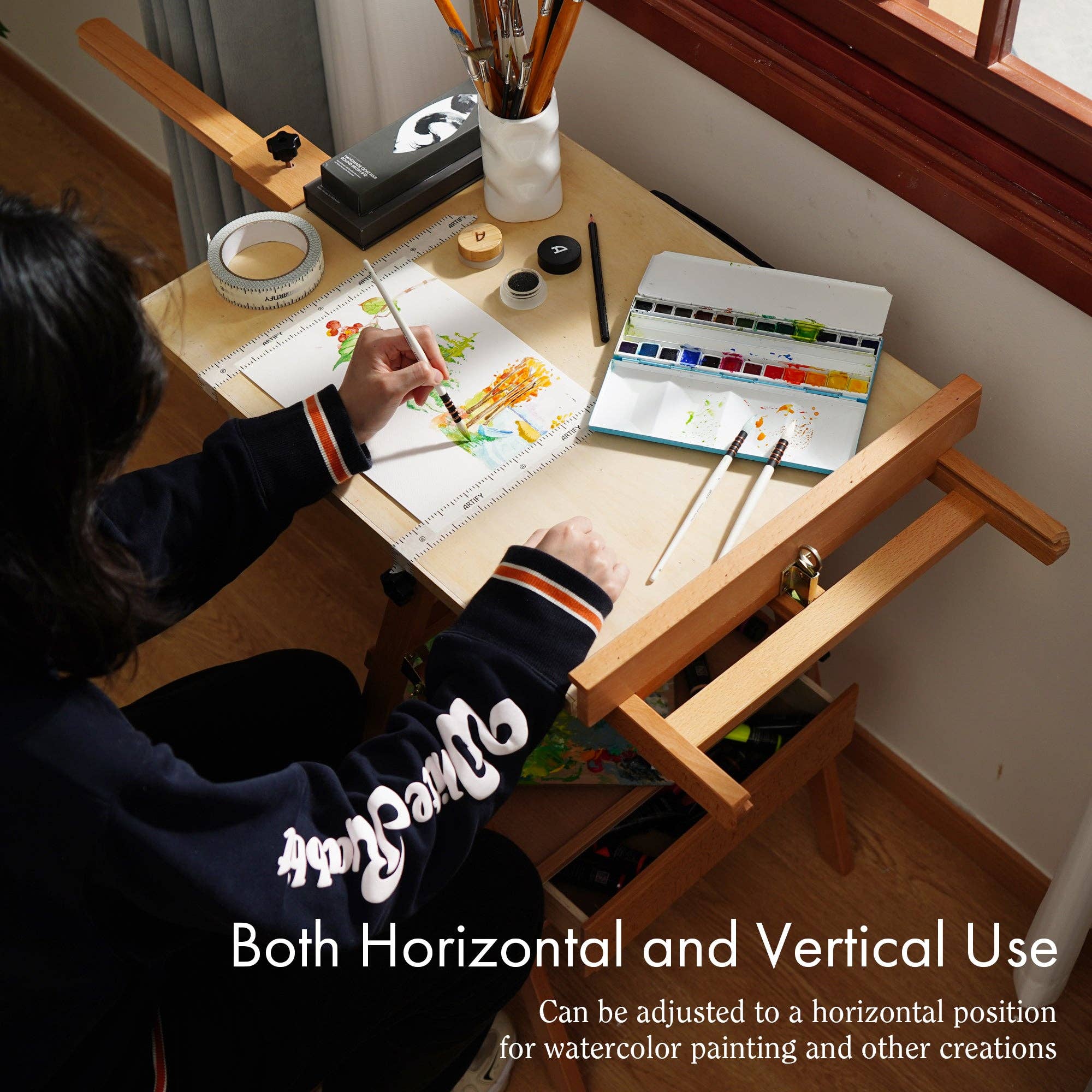 Artify – wholesale Easel – ARTIFY Large Wooden H-Frame Studio Beechwood Easel6