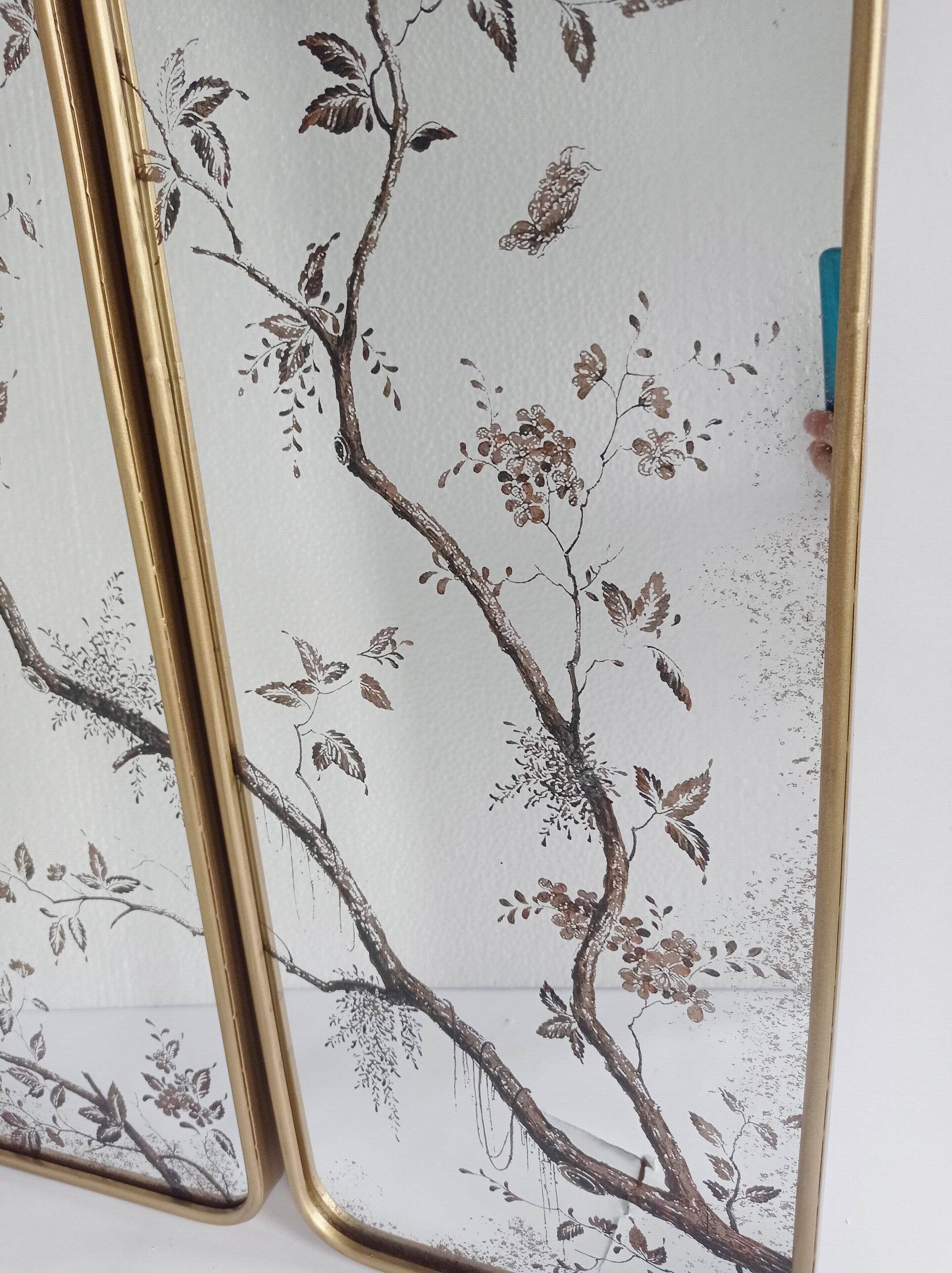 Originals International Ltd - Wholesale Wall Mirror - Antiqued Botanical Mirror Trio – Bird & Blossom Panel Set2