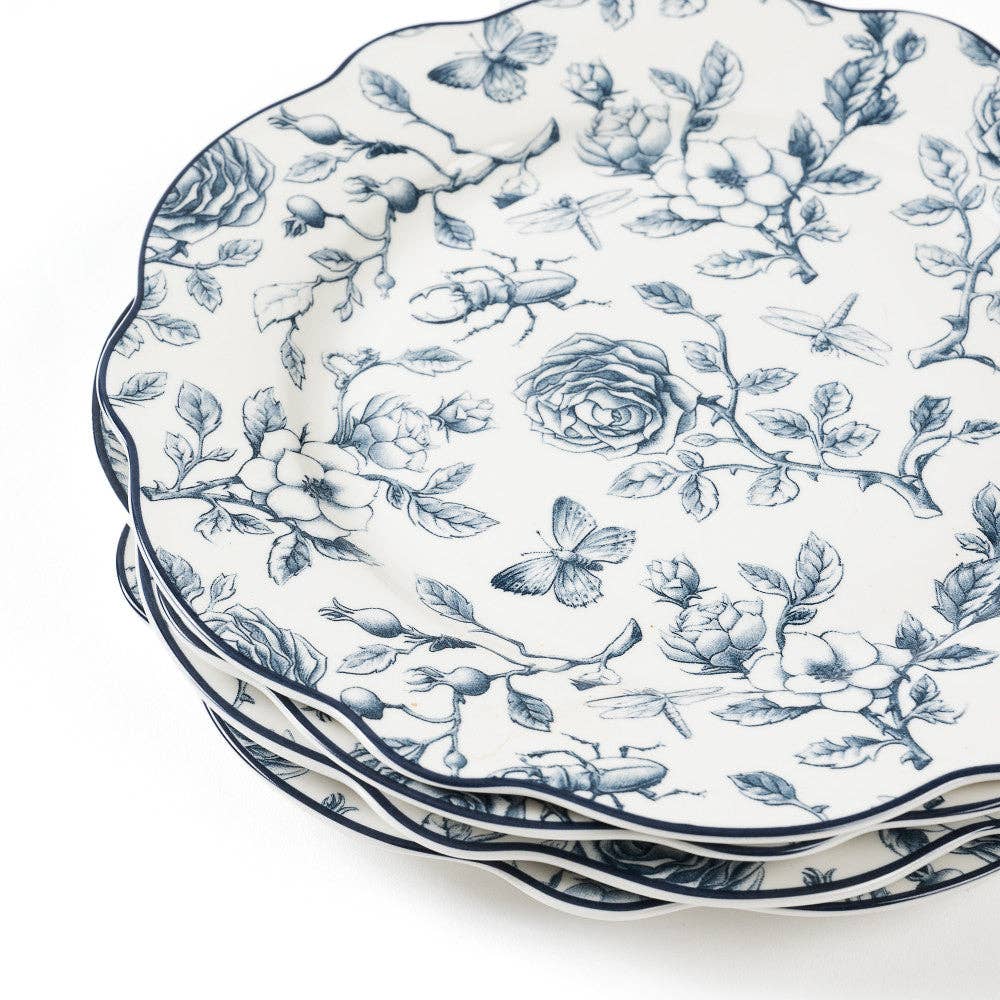 Blue Stallion Farm - Wholesale Salad Plate - BLUE & WHITE ROSE GARDEN SALAD PLATES SET OF 4 WITH GIFTBOX 1