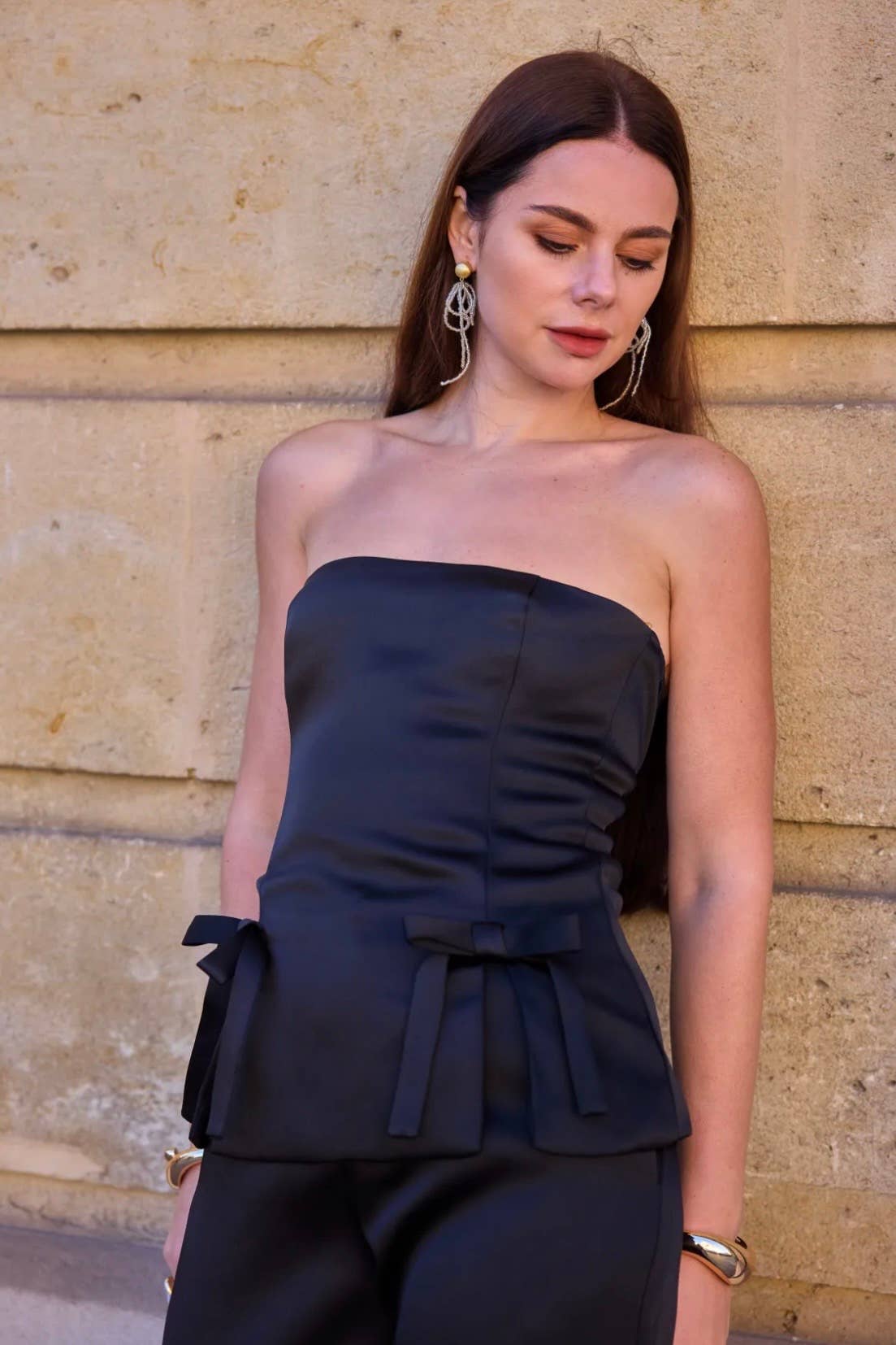 Frime - Wholesale Blouse - Women's - Satin bustier top with bow - 32554