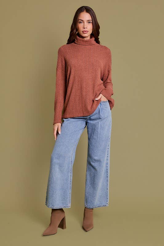 Rust LONG SLEEVE TURTLE NECK TOP for wholesale on Faire4