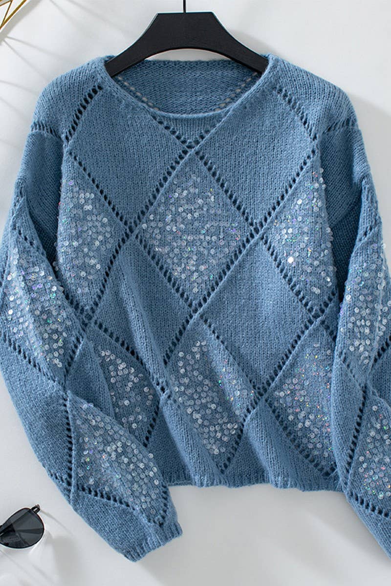 NINEXIS - Wholesale Knit Sweater - Women's - CWOSWL2812_PULLOVER HOLLOW SEQUIN KNIT SWEATER5
