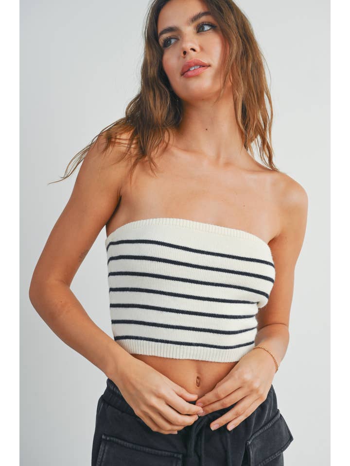 BUTTERMELON - Wholesale Knit Top - Women's - Striped Tube Top Sweater - BMW7259