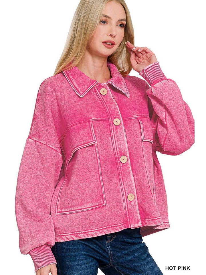 Vanilla Monkey - Vente Veste-chemise – femme - Veste courte en polaire délavée à l'acide avec poche avant4