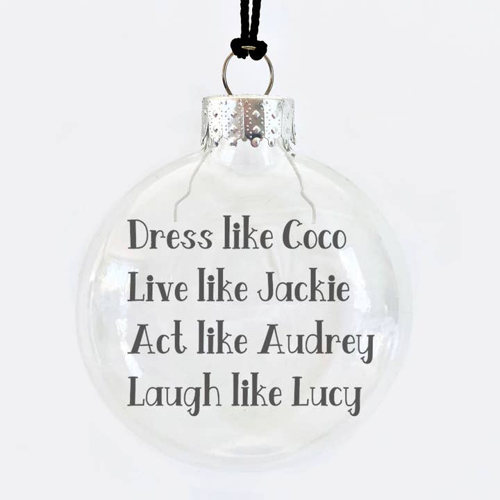 Coco Jackie Audrey Lucy See-Through Glass Holiday Ornament for wholesale by Skel & Co