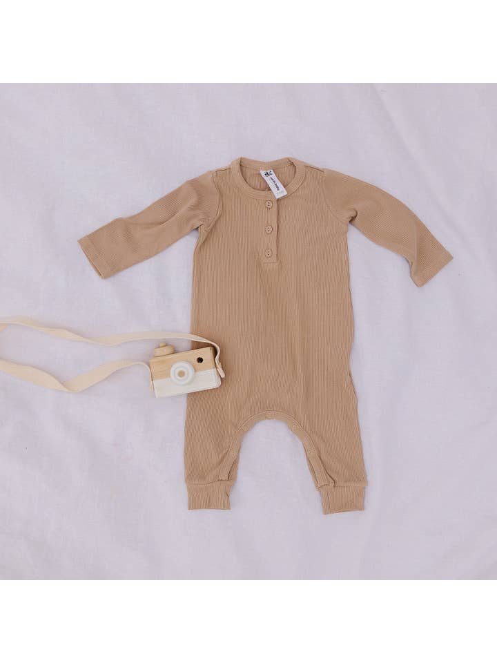 Earth Baby Outfitters - Wholesale Jumpsuit - Baby - Bamboo Ribbed Long Sleeve Henley Romper