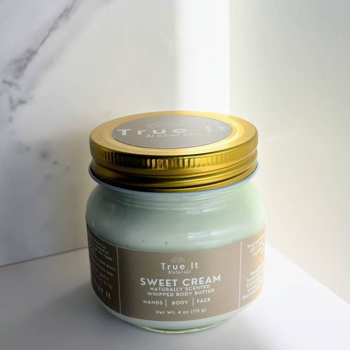 True It Naturals - Wholesale Body Balm/Butter - Organic Sweet Cream Body Butter - Glass Jar - Vegan