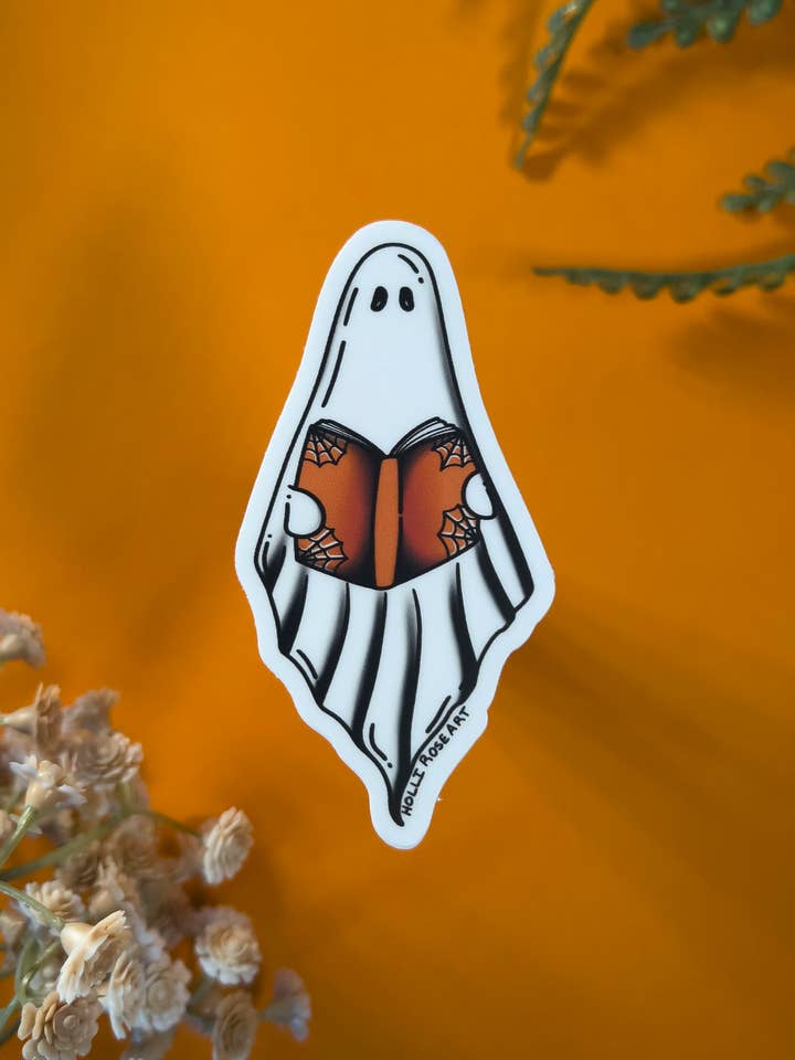 A Spooky Read Ghost Book Sticker for wholesale by Holli Rose Art