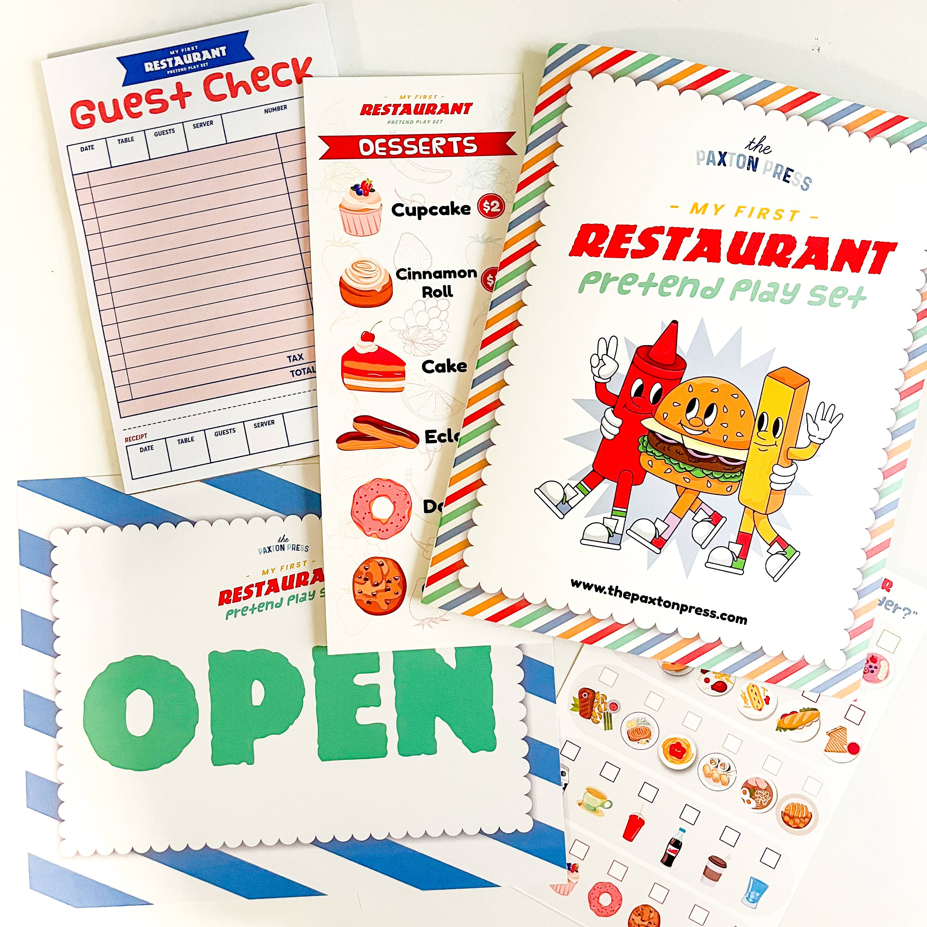 The Paxton Press - Screen-Free Paper Goods for Kids - Wholesale Toy Set - Kids - My First Restaurant Pretend Play Kit3