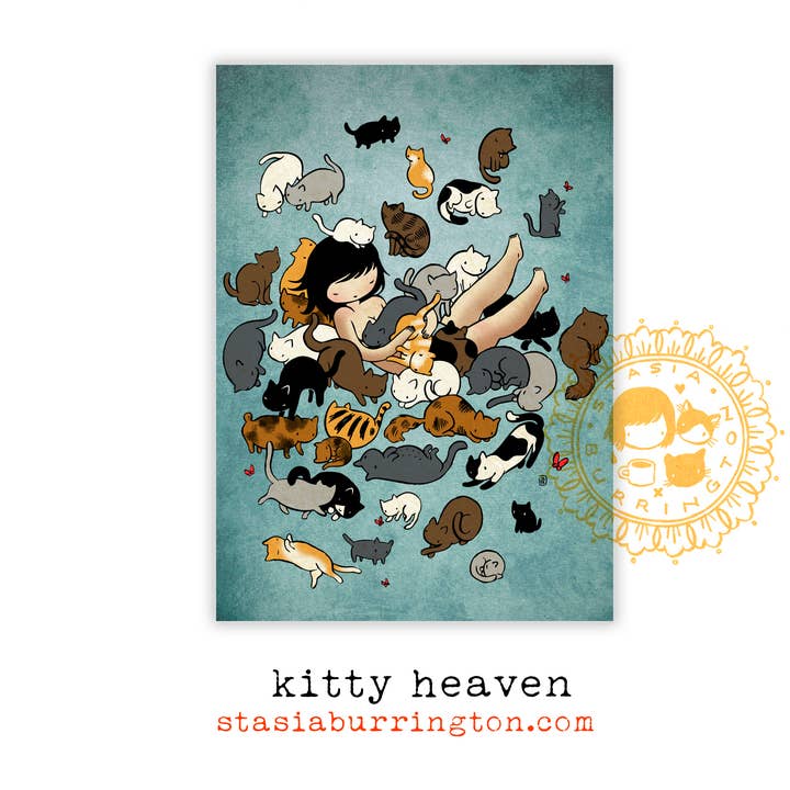 Postcard - Kitty Heaven - Mini print - 5x7 for wholesale by Stasia Burrington Illustration