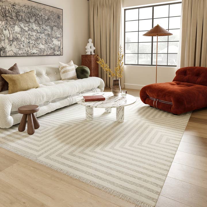 Cream Nicolai Graphic Fringed Reversible Machine Washable Area Rug for wholesale on Faire